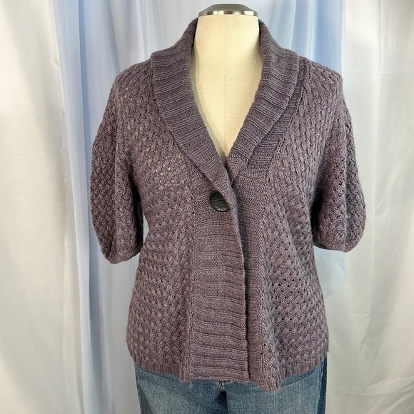 Kensie acrylic alpaca blend purple cardigan single button closure v-neck small - Picture 1 of 9